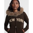thumbnail image 4 of No Boundaries Zip Up Hoodie with Faux Fur Trim, Women’s XXS-XXL, 4 of 6