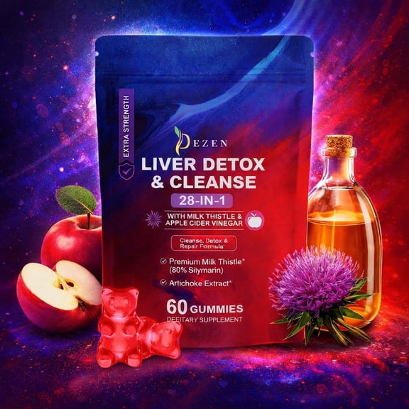 Liver Detox Gummies – Milk Thistle 80% Silymarin & Apple Cider Vinegar – Herbal Liver Cleanse, Digestive & Metabolism Support, Pack 1