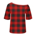 thumbnail image 4 of YUGYXL Women's Off Shoulder Shirt Fashion Plaid Short Sleeve Crewneck Tee Shirts Spring Loose Comfort Casual Tops Red XXL, 4 of 6