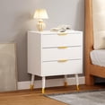 thumbnail image 1 of Commode Moderne Cannelée à 3 Tiroirs - Armoire de Rangement en Bois avec Poignées en Métal Doré - Coffre d'Appoint pour Chambre, Salon, Entrée - Table de Chevet Polyvalente, 1 of 8