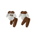 thumbnail image 2 of Baby Boys Fall Outfits Long Sleeve Letter Embroidery Romper + Pants Set, 2 of 9