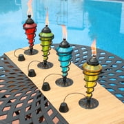 Sunnydaze Decor Swirling Metal with Glass Tabletop Torches - Outdoor Patio and Lawn Citronella Torch - Set of 8 - 2 Blue, 2 Red, 2 Green and 2 Yellow