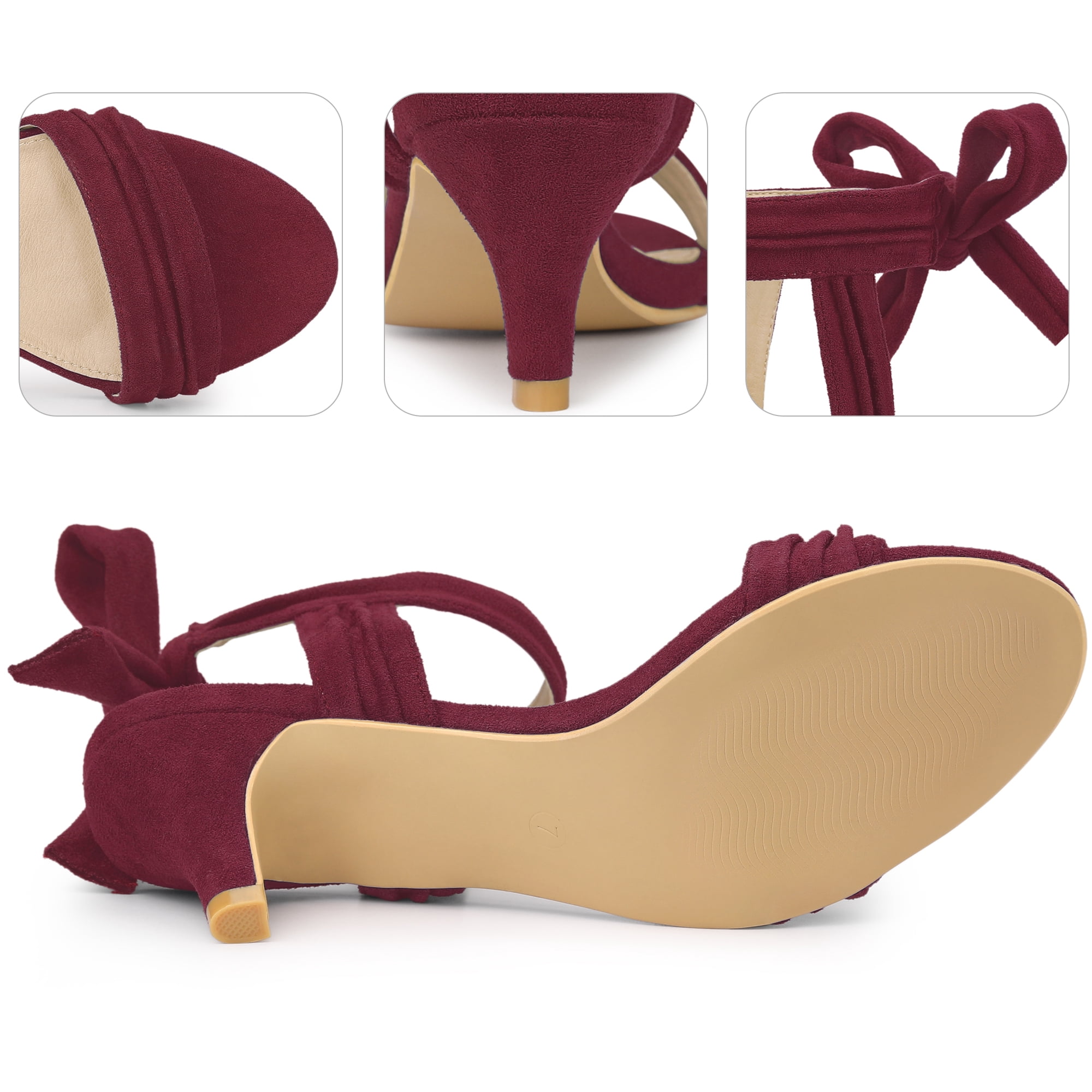 Unique Bargains Women's Open Toe Ankle Bow Tie Mid Heel Sandals