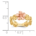 thumbnail image 3 of 14K Two-Tone Gold Ring Band Themed Yellow & Rose Diamond-cut Plumeria Flower, Size 7, 3 of 5
