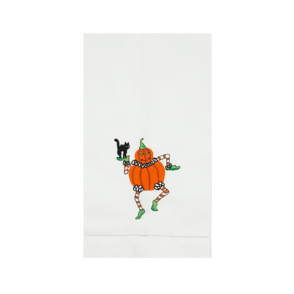 Dancing Gussie Black Cat Halloween Embroidered Flour Sack Cotton Dishtowel