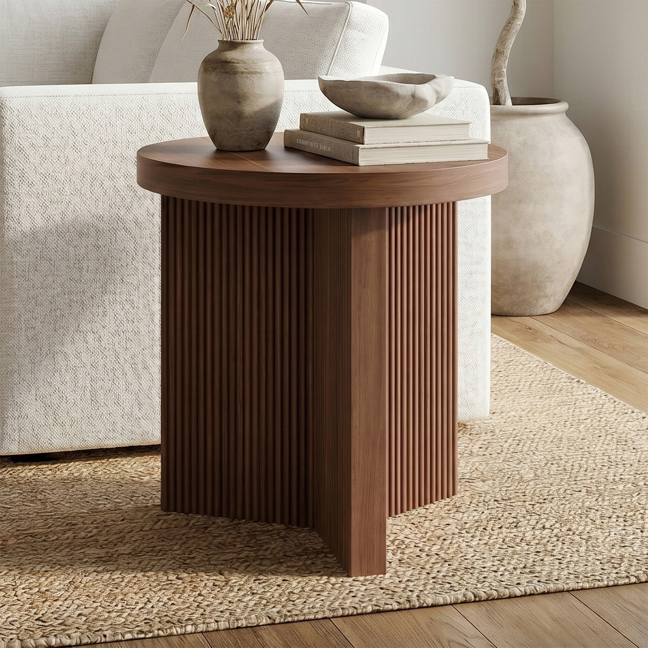 Evelyn&Zoe Scandinavian 22" Wide Satin Walnut Side Table
