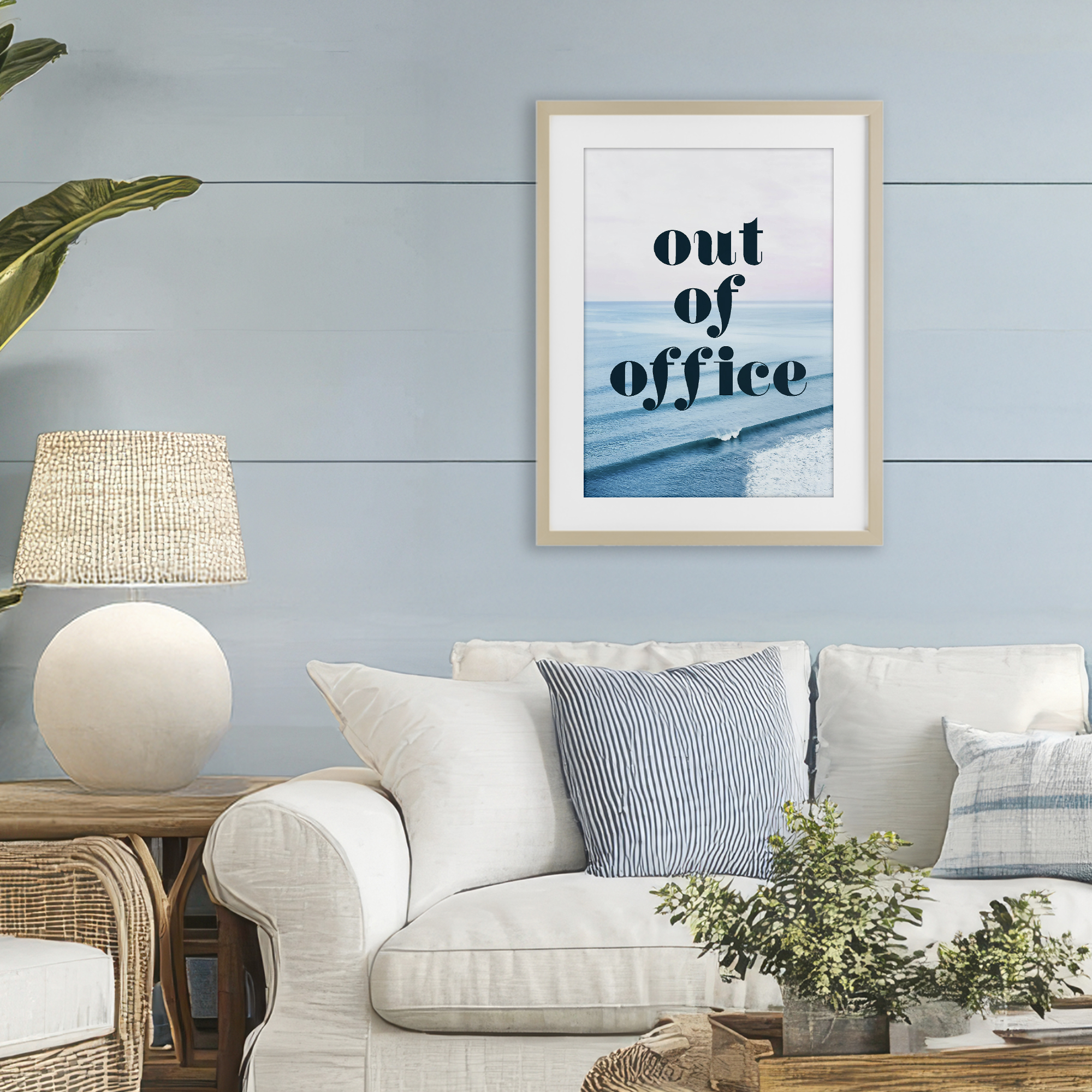 Out of Office Ocean Waves Birch Framed Print Under Glass, design by Lil' Rue