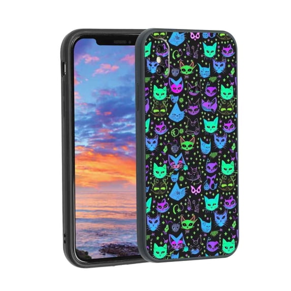 Horror-Black-Witchy-Neon-Skulls-6 Phone Case, Degined for iPhone X Case Men Women, Flexible Silicone Shockproof Case for iPhone X