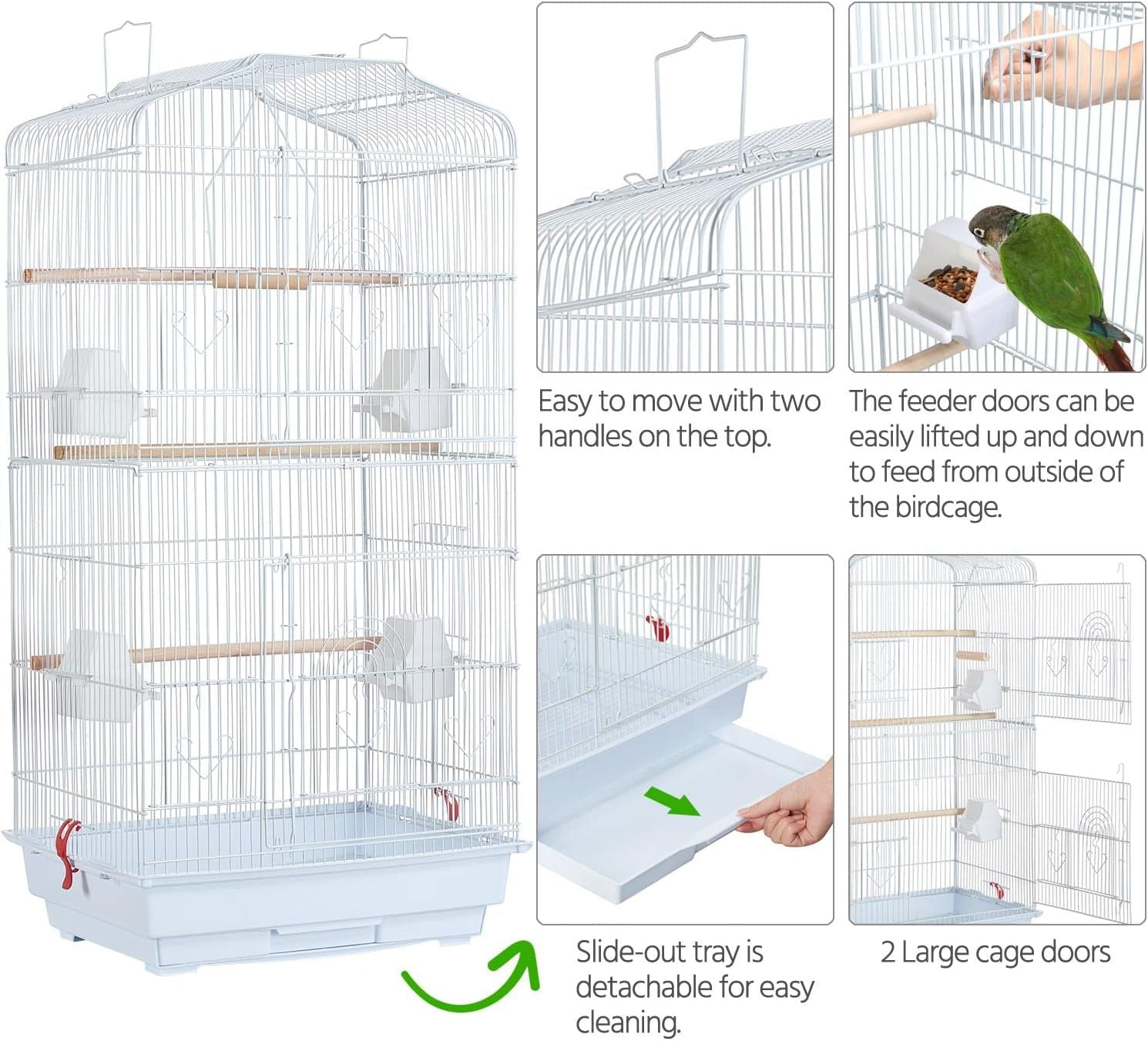 JessieMal 41'' Open Top Medium Size Quaker Parrot Bird Cage Cockatiel Indian Ring Neck Sun Parakeet Green Cheek Conures Lovebird Budgie Canary Finch Parrotlet Bird Cage, White