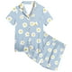 thumbnail image 5 of Odeerbi 2-12 Años Niños Niñas Pijama de Verano de Satén Con Solapa de Muesca Camisas de Manga Corta Conjunto de Shorts Suave Estampado de Margaritas Ropa de Dormir, 5 of 5