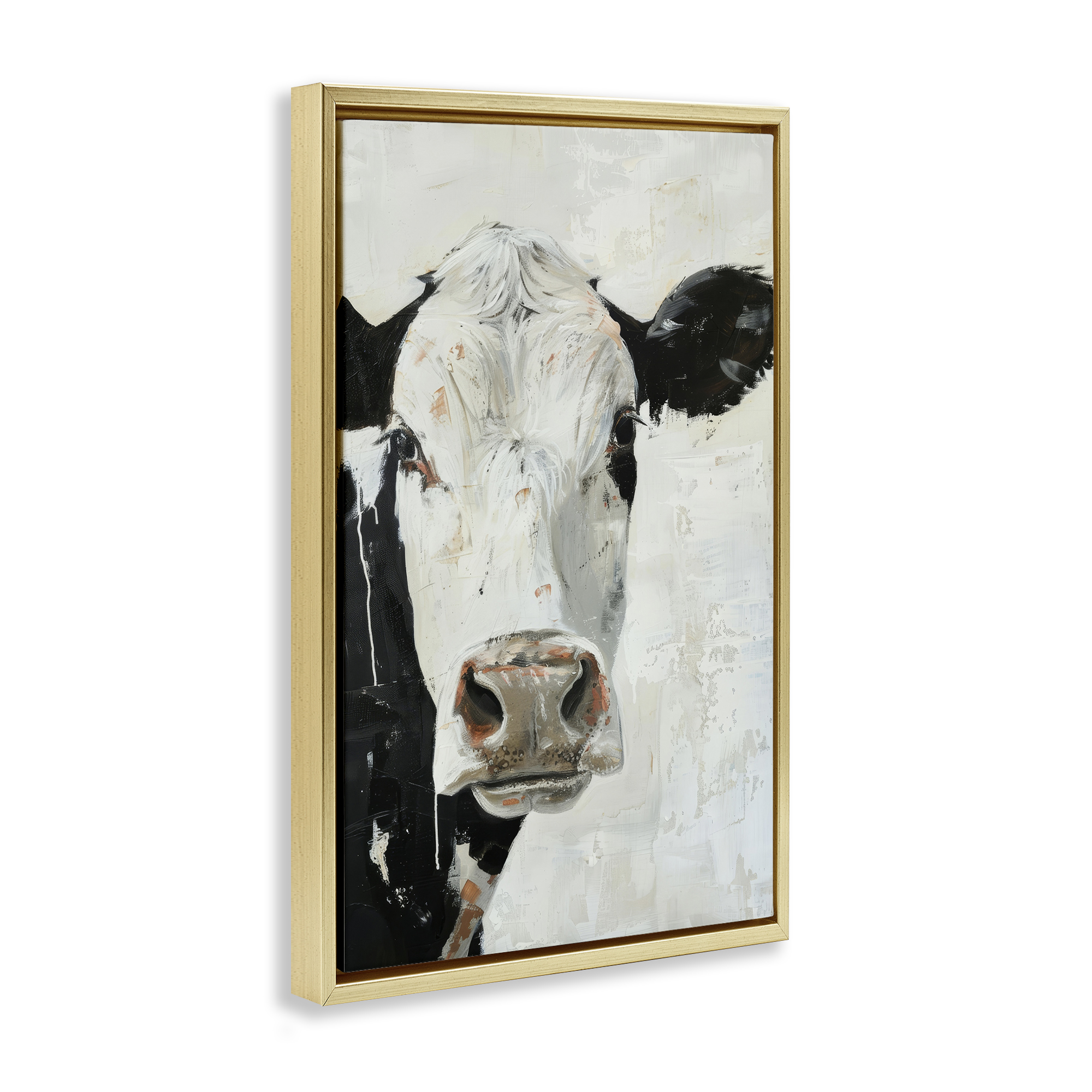 Stupell Industries Up Close Cow Animals & Insects Painting Gold Floater Framed Canvas Art Print Wall Art, 17 x 25