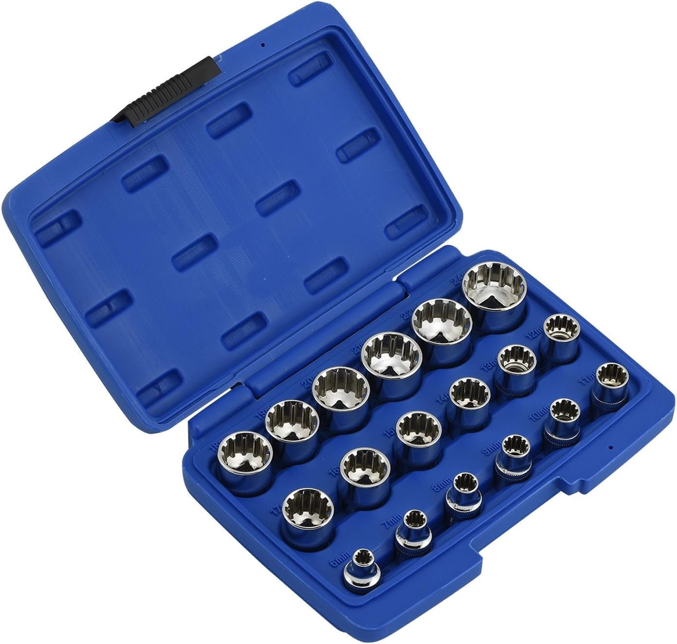 NEIKO 02488A 3/8" Drive Universal 6 Point Metric Socket Set, 18 Piece Universal Mechanic Spline Socket Set Metric & SAE, Cr-V Steel Low Profile Socket Set, Spline Bit Socket Set, 3/8 Socket Set