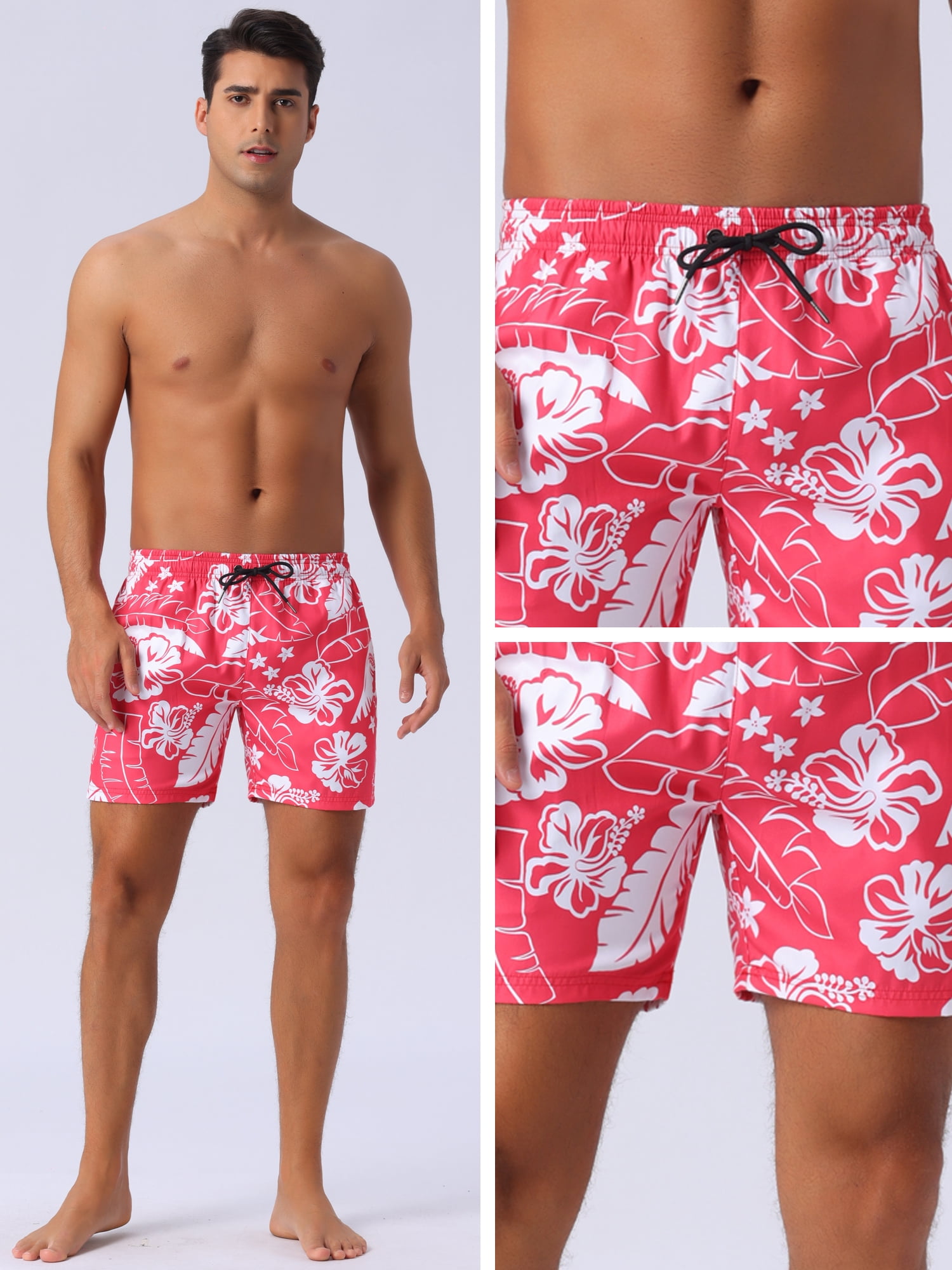DARING DIVA Men's Drawstring Elastic Waist Mesh Lining Board Shorts 28 Red