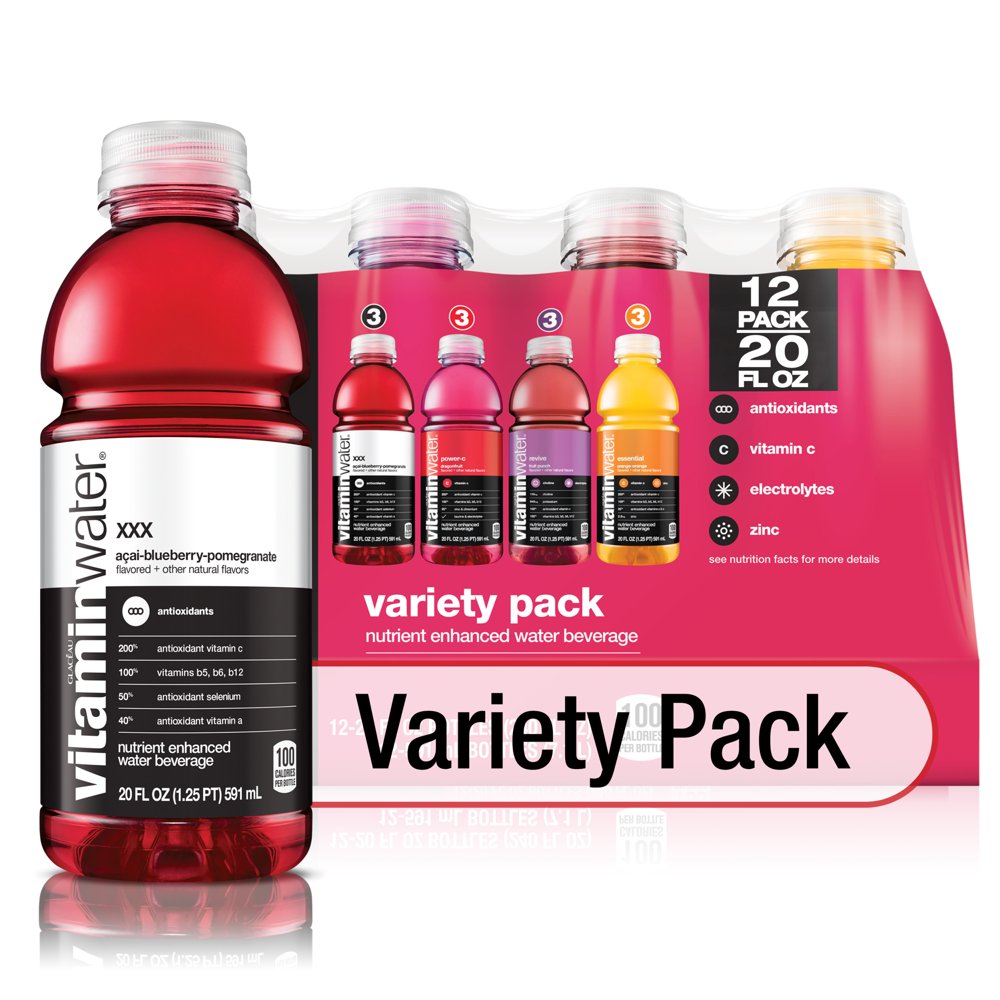 vitaminwater variety pack nutrient enhanced water w/ vitamins, 20 fl oz