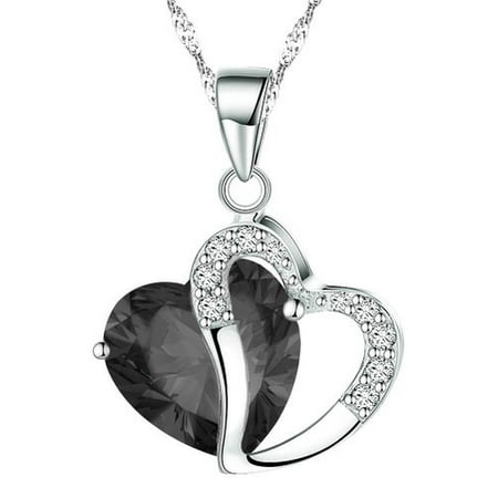 - KATGI Fashion Austrian Black Crystal Heart Shape Pendant Necklace, 18