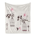 thumbnail image 1 of Vintage Soft Flannel Fleece Throw Blanket, Bird Cages and Keys Hanging from Swirling Rose Branches Doves, Cozy Plush for Indoor and Outdoor Use, 70" x 90", Dark Brown Pale Pink, by Ambesonne, 1 of 6
