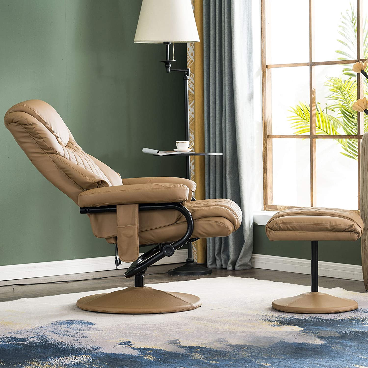 MCombo Massage Recliner Chair with Ottoman for Living Room, Swivel Recling Chair Faux Leather, 4901 (Brown)
