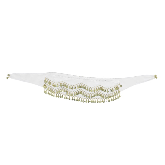 Pañuelo de gasa para danza del vientre para mujer, con 3 filas y 128 monedas, color blanco