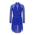thumbnail image 4 of Hansber Kids Girls Lyrical Dance Dress Long Sleeve Sparkle Mesh Cutout Back Ice Figure Skating Leotard Dress Blue 12, 4 of 7