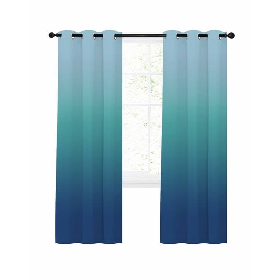 Teal Blue Ombre Blackout Curtains, Light Blocking Print Window Curtains, Modern Abstract Art Gradient Aesthetics Thermal Insulated Window Drapes for Living Room Kitchen Cafe 2 Panels, 84"W x 63"L