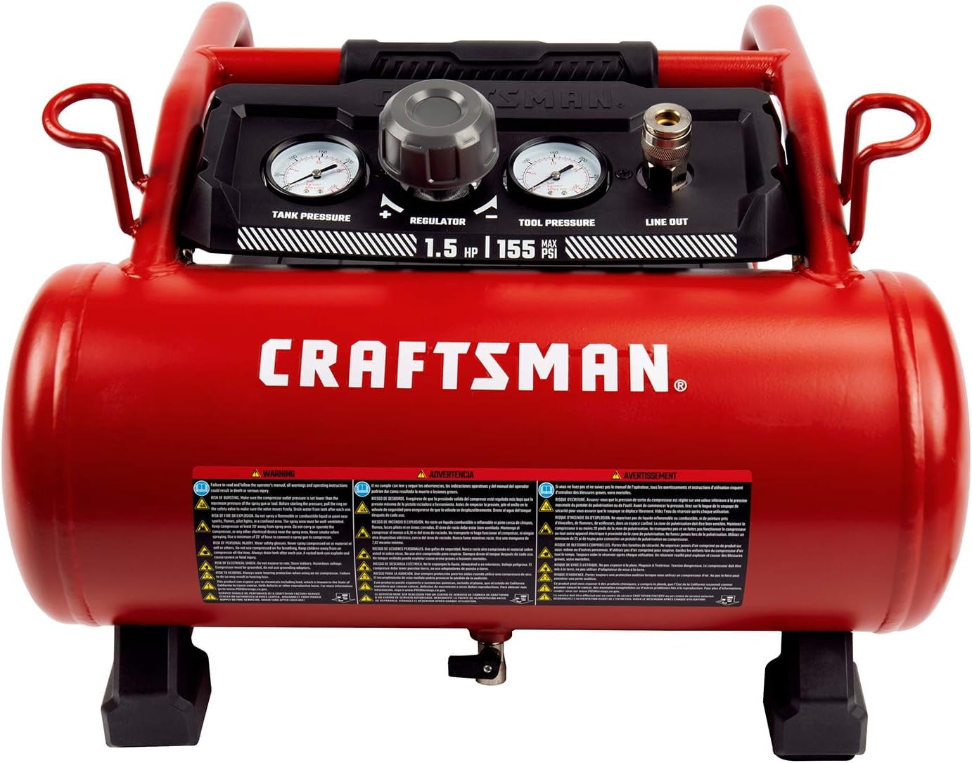 Craftsman Air Compressor, 3 Gallon 1.5 HP Max 155 Psi Pressure Oil-Free Portable, Red- CMXECXA