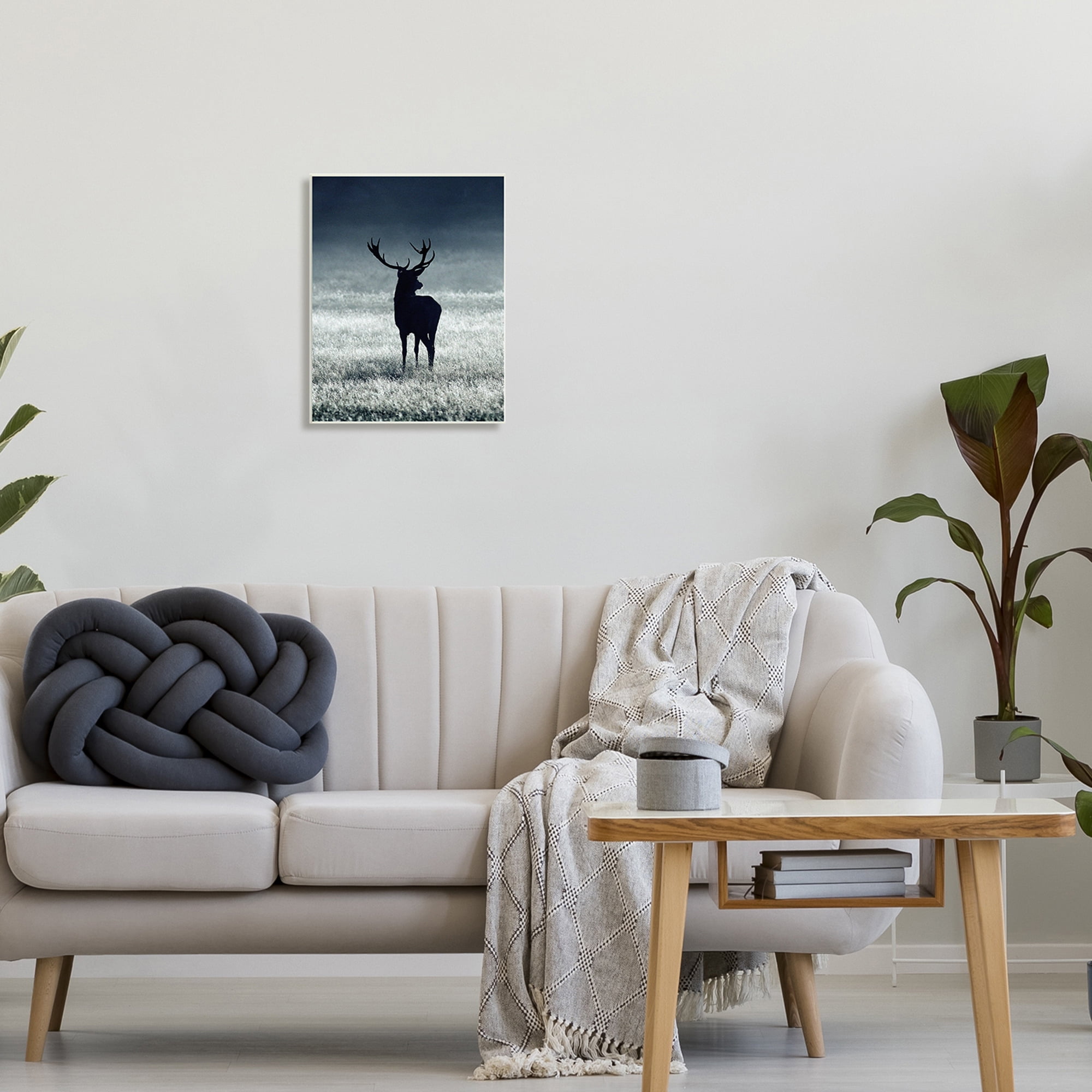 Tranquil Deer Silhouette Foggy Winter Field Landscape Animals & Insects Photograph Unframed Art Print Wall Art