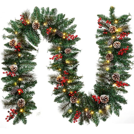 HTOOO -9-foot Christmas Garland with Lights, Battery Powered 8 Lighting ...