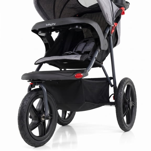 Airfind Foldable Jogging Stroller with Detachable Tray and Air-Filled Rubber Tires, Gray, Easy to store and transport once folded