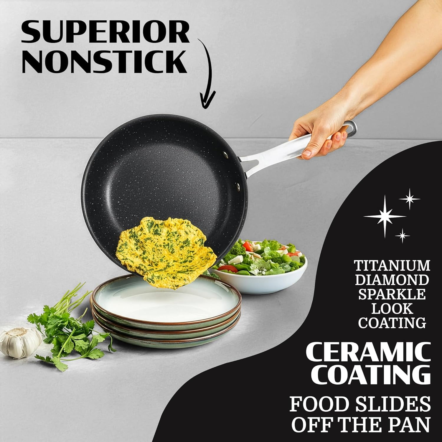 Granitestone 20 Pc Pots and Pans Set Non Stick, Pots and Pans Ceramic Cookware Set with Square Pan, Pot and Pan Set with Bakeware/Utensils, Non Stick Pots and Pan Set, Oven/Dishwasher Safe, Black