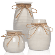 Fortivo White Vases for Decor Rustic Home Décor Modern Farmhouse Decorations Set of 3