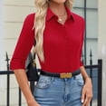 thumbnail image 6 of UDAUDU Womens Button Down Shirts 2026 Slim fit 3/4 Sleeve Stretch Dress Shirts Work Shirt Wrinkle Free Office Blouses Red 2XL, 6 of 6