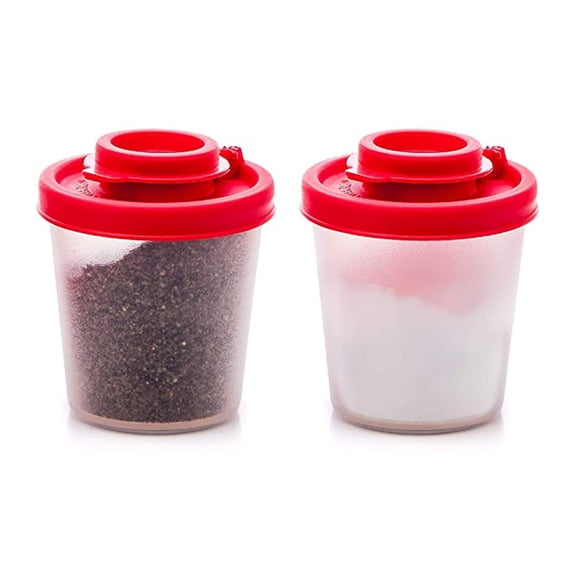 GuFamilya Salt and Pepper Shakers Moisture Proof Salt Shaker to go Camping Picnic Outdoors Kitchen Lunch Boxes Travel Spice Set Clear with colored lids Plastic Airtight Dispenser