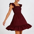 thumbnail image 6 of Warop Women's Summer Sleeveless Square Neck Dress Smocked Ruffle Backless Cute Teen Beach Short Sundress, 6 of 6