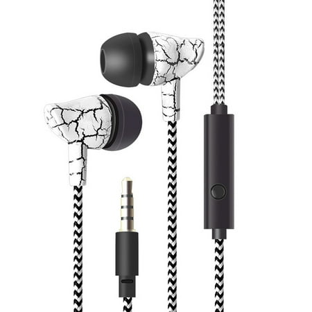 Wired Crack Sports Headphone Super Bass 3.5mm Earphone Earbud with Microphone Hands Free Headset white