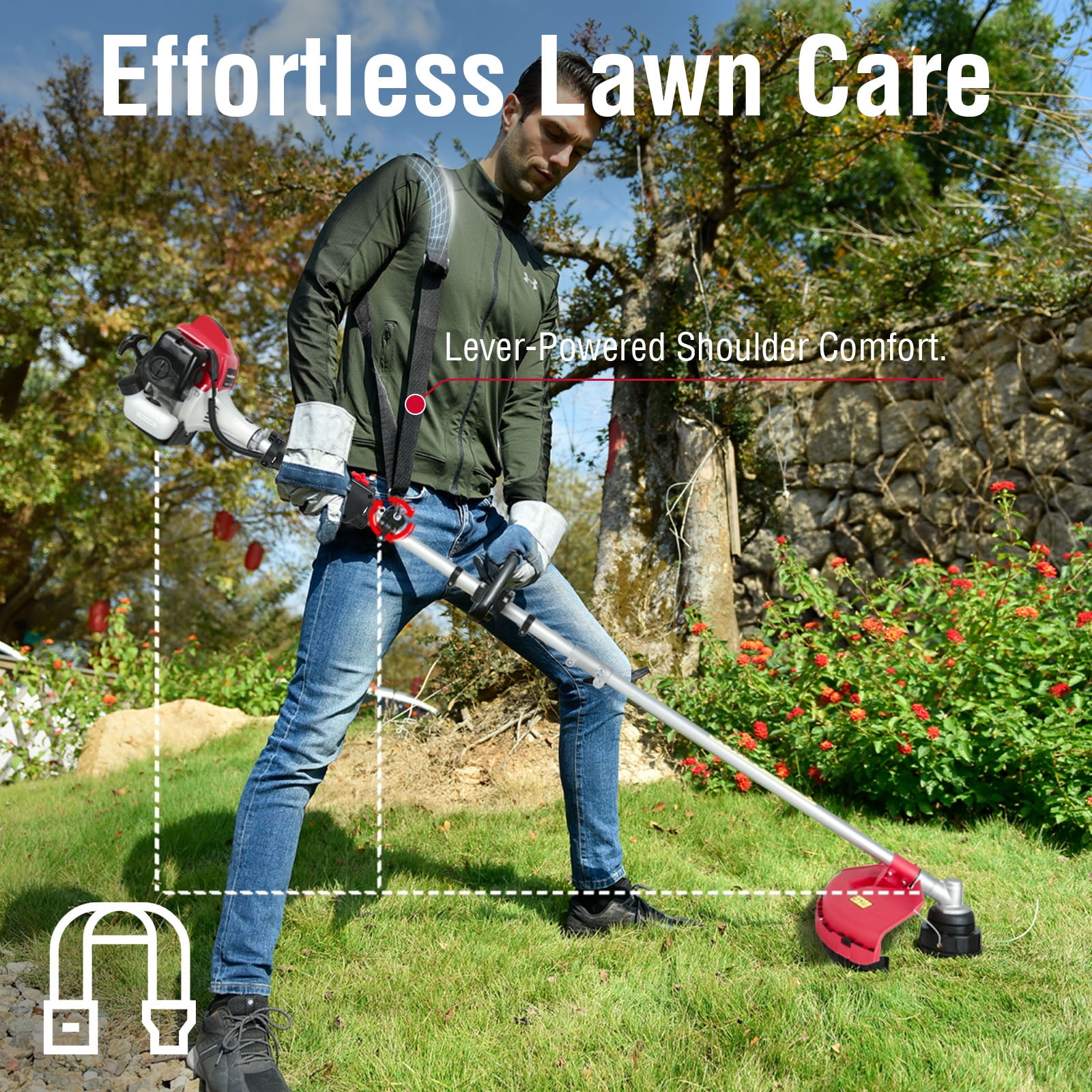PowerSmart 2-Cycle 25.4cc 18lb Straight Shaft Gas String Trimmer, Weed Wacker and Weed eaters for Lawns and Grass
