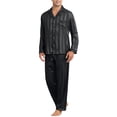 thumbnail image 4 of INSPIRAR CHIC Conjunto de Pijamas Casuales de 2 Piezas de Satén de Manga Larga a Rayas para Hombre - Negro, 4 of 6