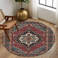 thumbnail image 3 of Round Rugs 5 Ft, Aztec Southwest Non Slip Area Rugs for Kitchen Bedroom Entryway, Red Brown Boho Chic Abstract Geometric Washable Carpet Runner Rug Floor Mats for Bedroom Home Decor, 3 of 9