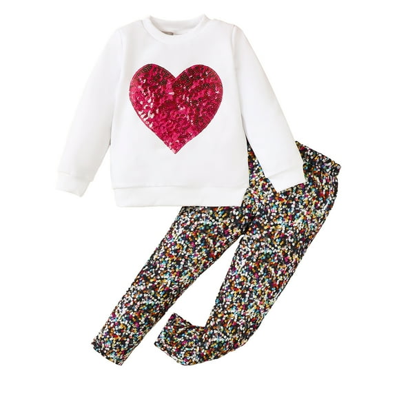 4T Baby Girls Clothes 4T Girls Pant Set Toddler Girls Long Sleeve Crew Neck Top Pants 2PCS Girls Clothing Set White