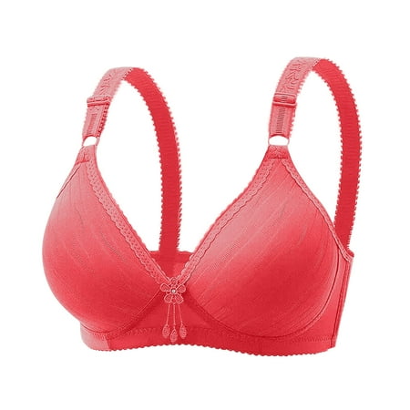 REORIAFEE No Underwire Bras for Women Wireless Gathered Together Bras Solid Adjustable Straps Brassiere Breathable Spaghetti Straps Comfy Corset Underwear Classic Lingerie Red XL40/90