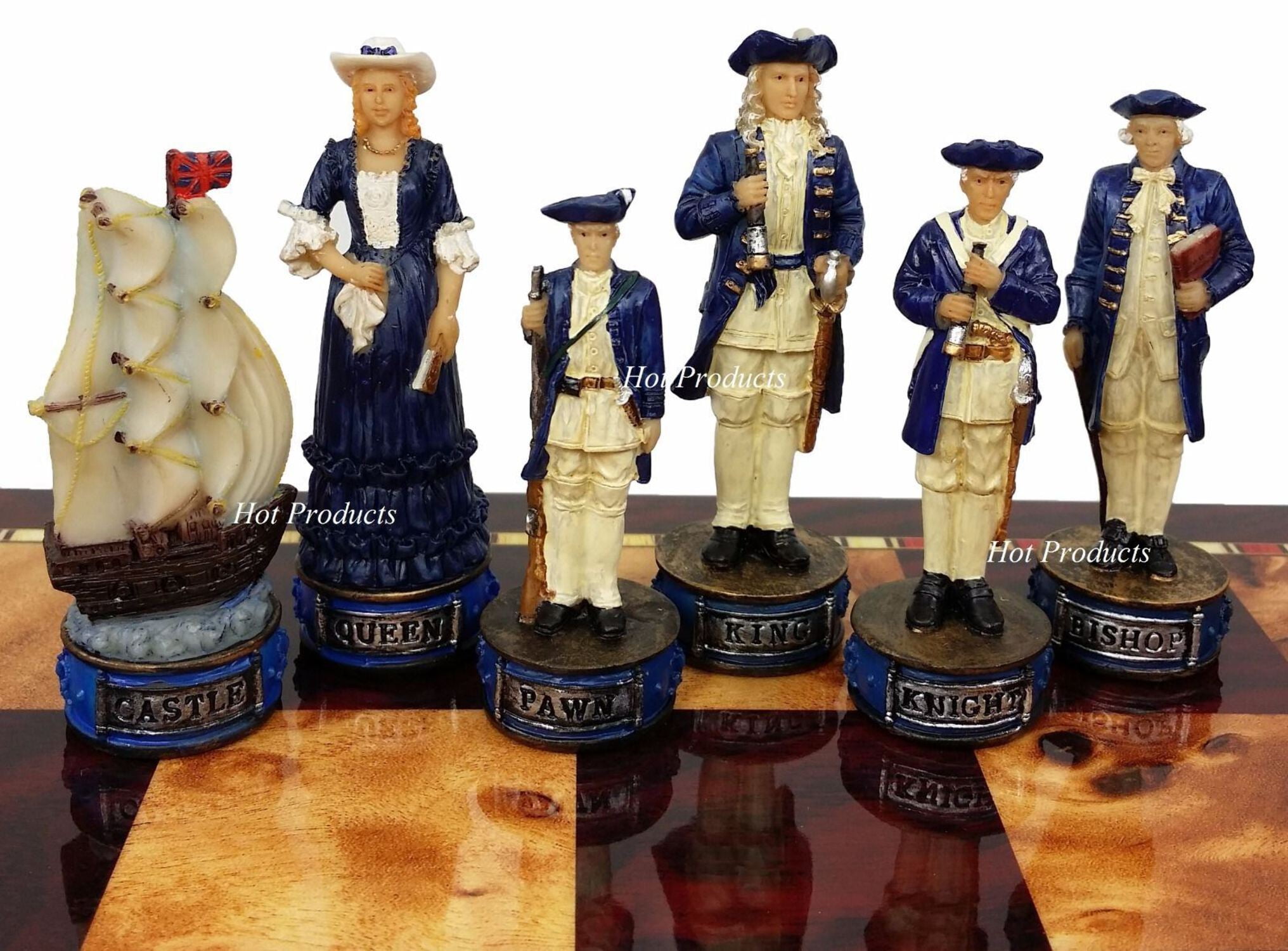 Pirates Vs Royal Navy Pirate Chess Set W 18" Cherry  Burlwood Color Board