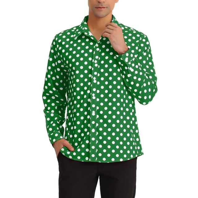 Camisa de vestir de manga larga con botones para hombre INSPIRE CHIC, estampado de lunares, casual, color verde