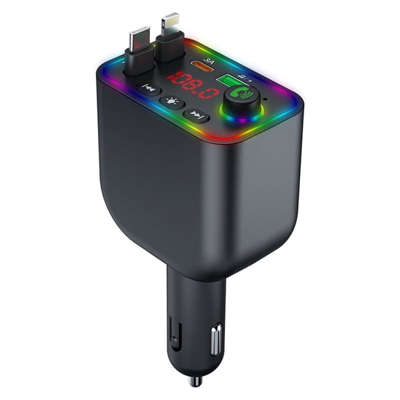 Bluetooth 5.3 FM Car Transmitter ,120w Type C Dual Usb 3.1A Colourful ambient