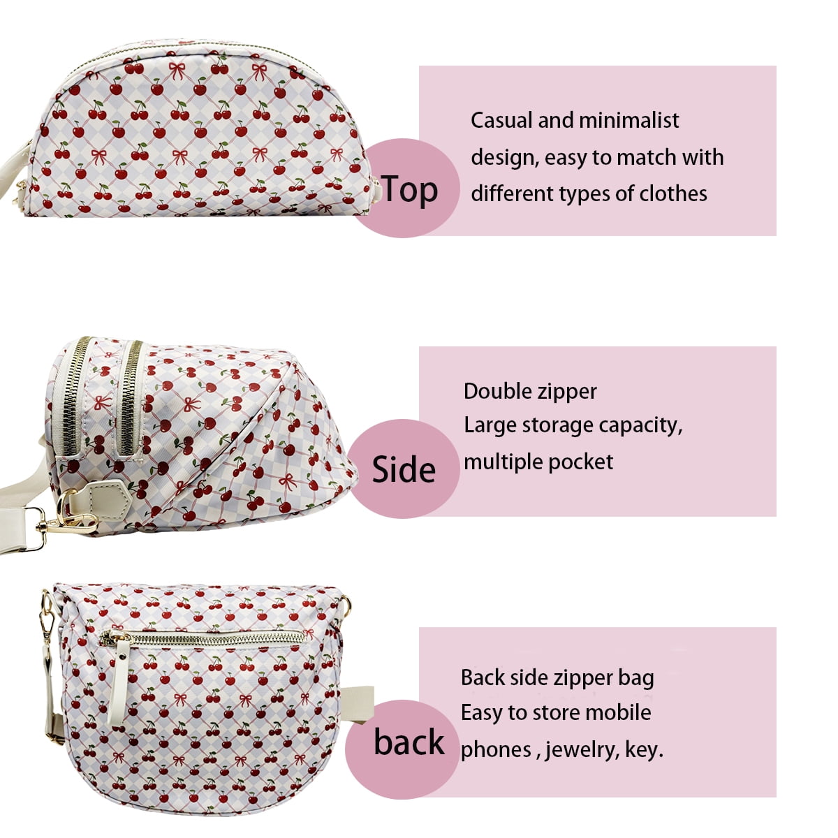 Bum Bags Plus Size Fanny Pack Sling Bag Belt Bag for Women Travel, Checkered Nylon Crossbody Bags for Women