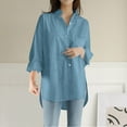thumbnail image 2 of Chemises Boutonnées pour Femmes Manches Longues Retroussées Col en V Uni Ourlet Haut-Bas Blouse Hauts Tuniques Décontractées, 2 of 9