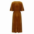 thumbnail image 5 of Women's Velvet Dresses Round Neck Bell Sleeve T-Shirt Dress High Split Elastic Waist Solid Dressy Dress Cocktail Party Wedding Midi Dress Gold,S, 5 of 6