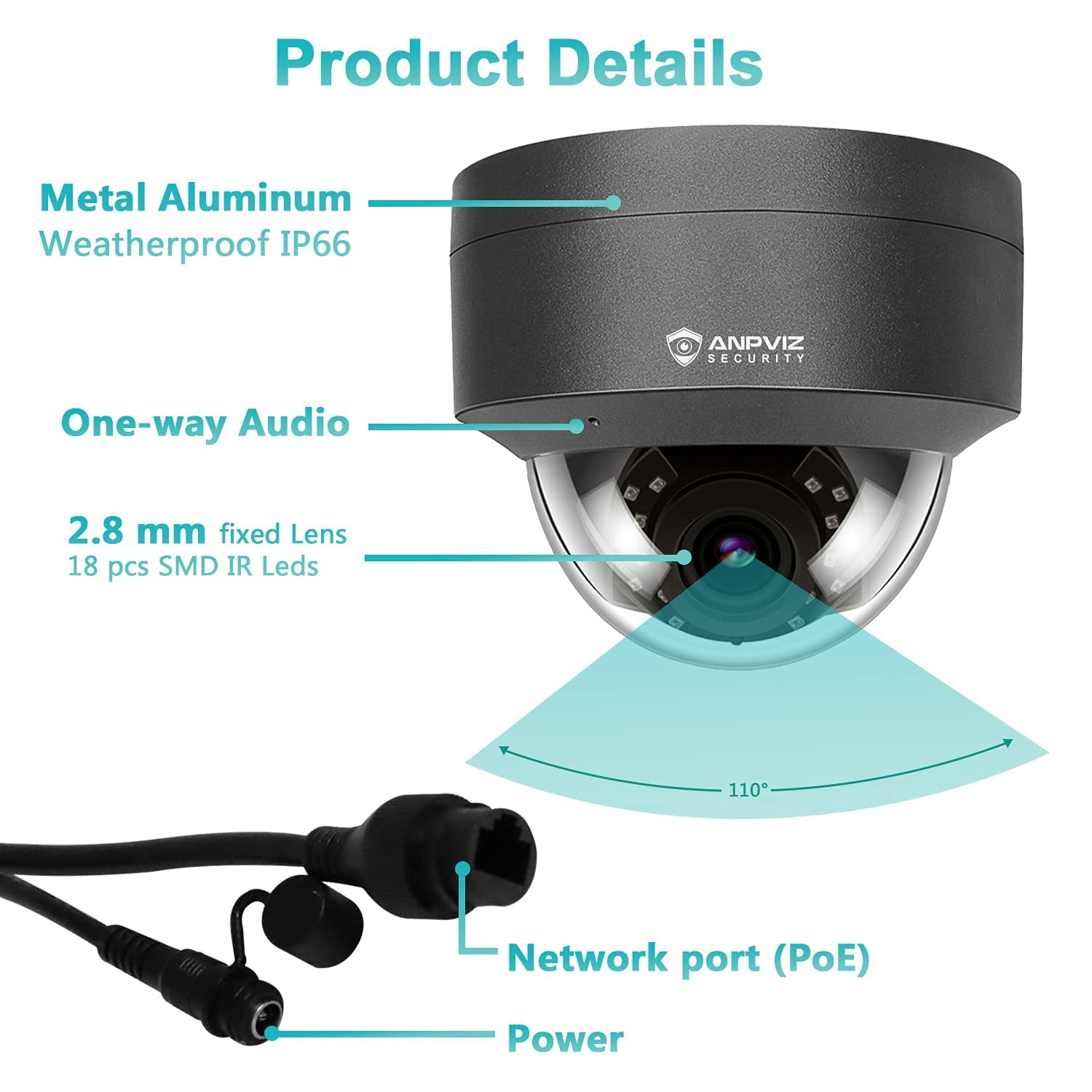 Anpviz 5MP PoE Camera, Outdoor Vandal Dome Security PoE IP Camera with Audio, 98ft Night Vision, H.265, 24/7 Recording Waterproof IP66 Indoor, Wide Angle 2.8mm (Grey), NDAA Compliant