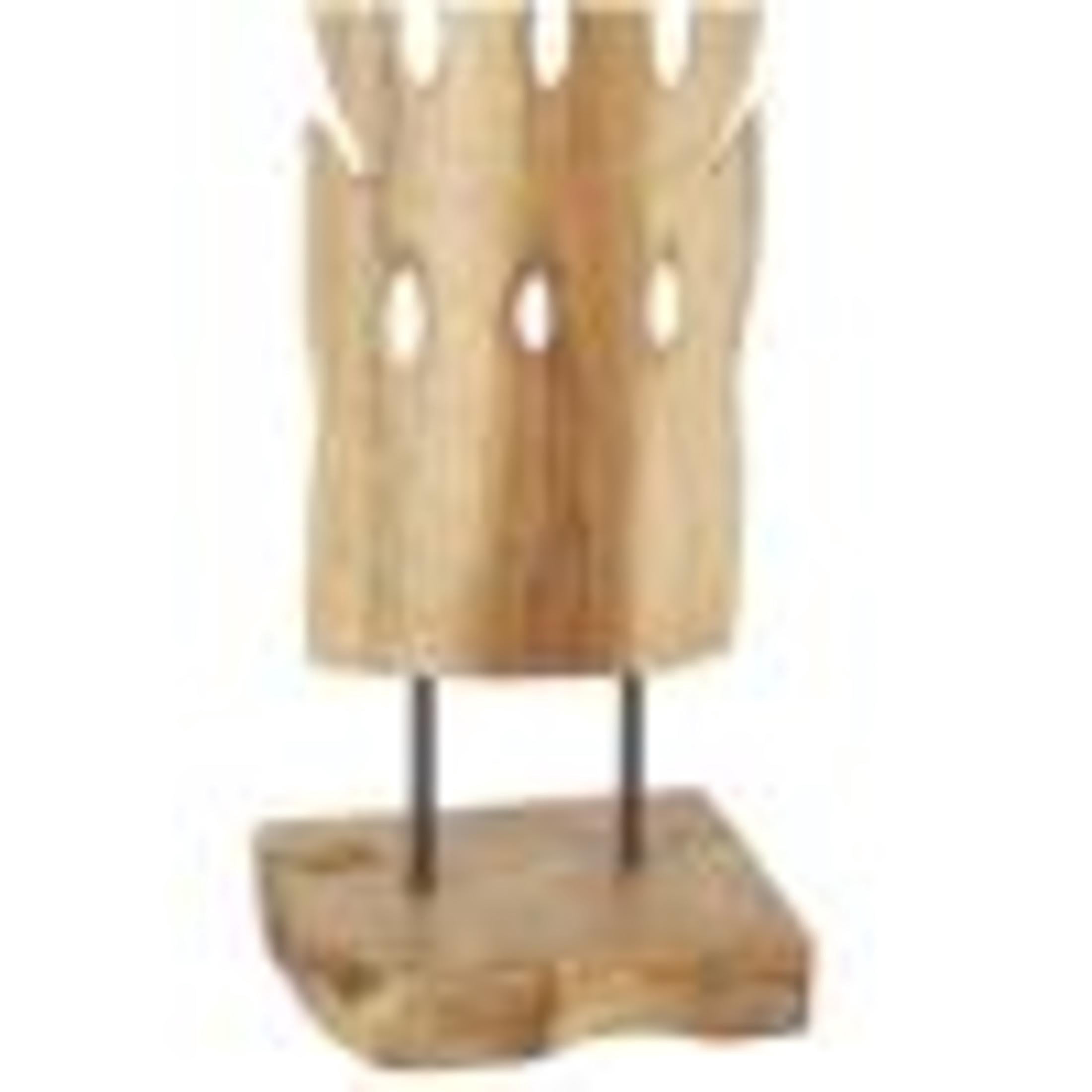 7" x 49" Brown Teak Wood Handmade Tall Floor Cutout Post Abstract Sculpture with Live Edge Base, by DecMode