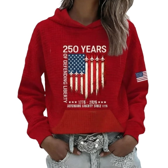 4th of July Womens Sweatshirt Cozy Pullover Long Sleeve Casual With Front Pocket Fall Winter Clothes