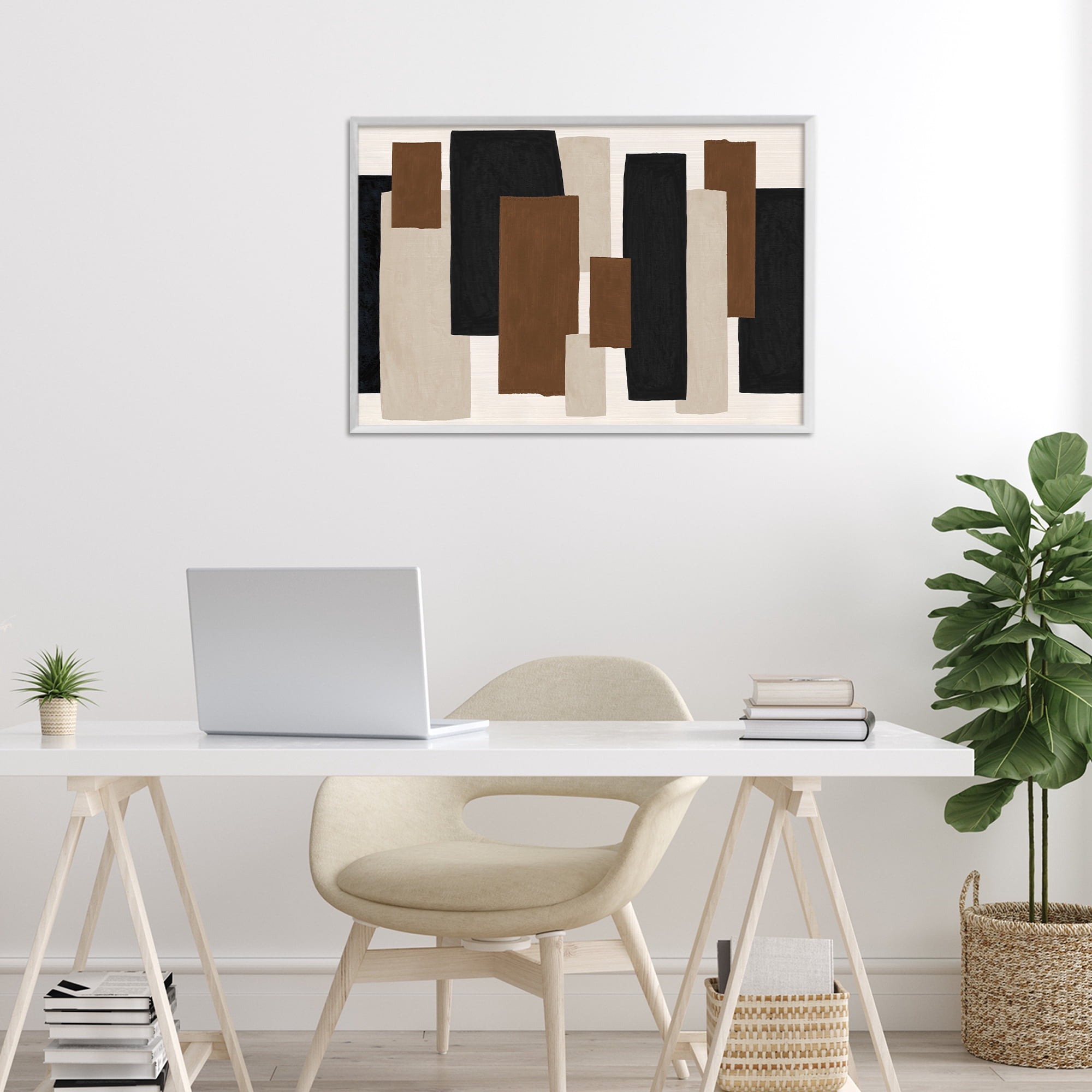 Stupell Industries Minimal Vertical Blocks in Earth Tones White Framed Giclee Art, design by Janet Tava