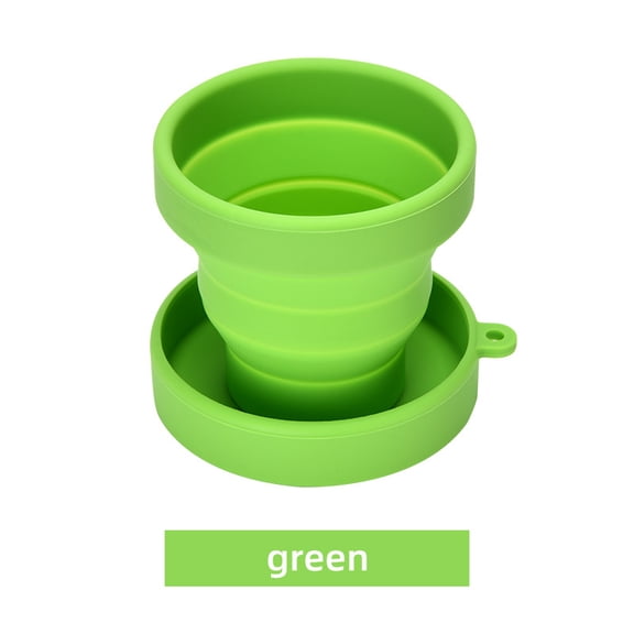 150ML Silicone Collapsible Cup with Lid & Carabiner Clip, Foldable Travel Cup, Reusable Mouthwash Cup for Bathroom, Camping and Outdoor Use, Green
